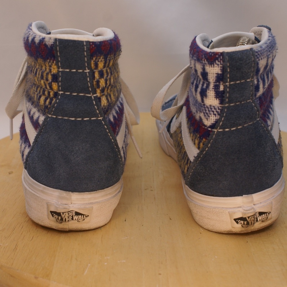 Vans Sk8-Hi Blue Suede Woven Textile Geometric High Top Sneakers Womens 5.5 boho - Picture 4 of 12